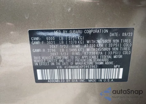 2023 Subaru Ascent Touring 7-Passenger z USA, uszkodzony, nr VIN 4S4WMAWDXP3463962